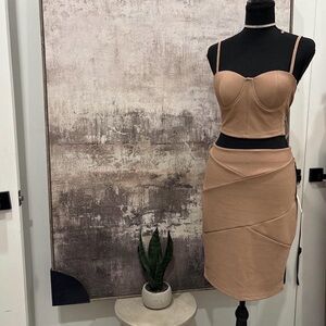 Tan 2 piece skirt Set